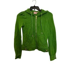 Vintage Juicy Couture Green Quilted Hoodie Jacket With Gold Buttons & Pockets S